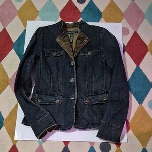 Vintage Ralph Lauren Dark Indigo Denim Jacket with Olive Contrast Collar